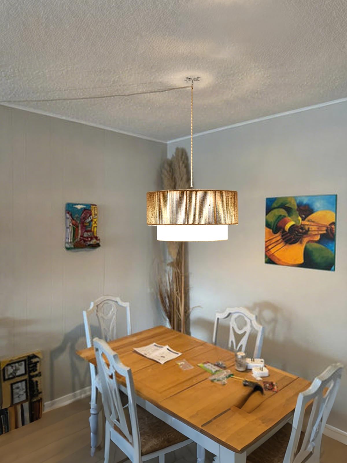 Kirahee linen fabric shade with two-tier design adds soft layered light