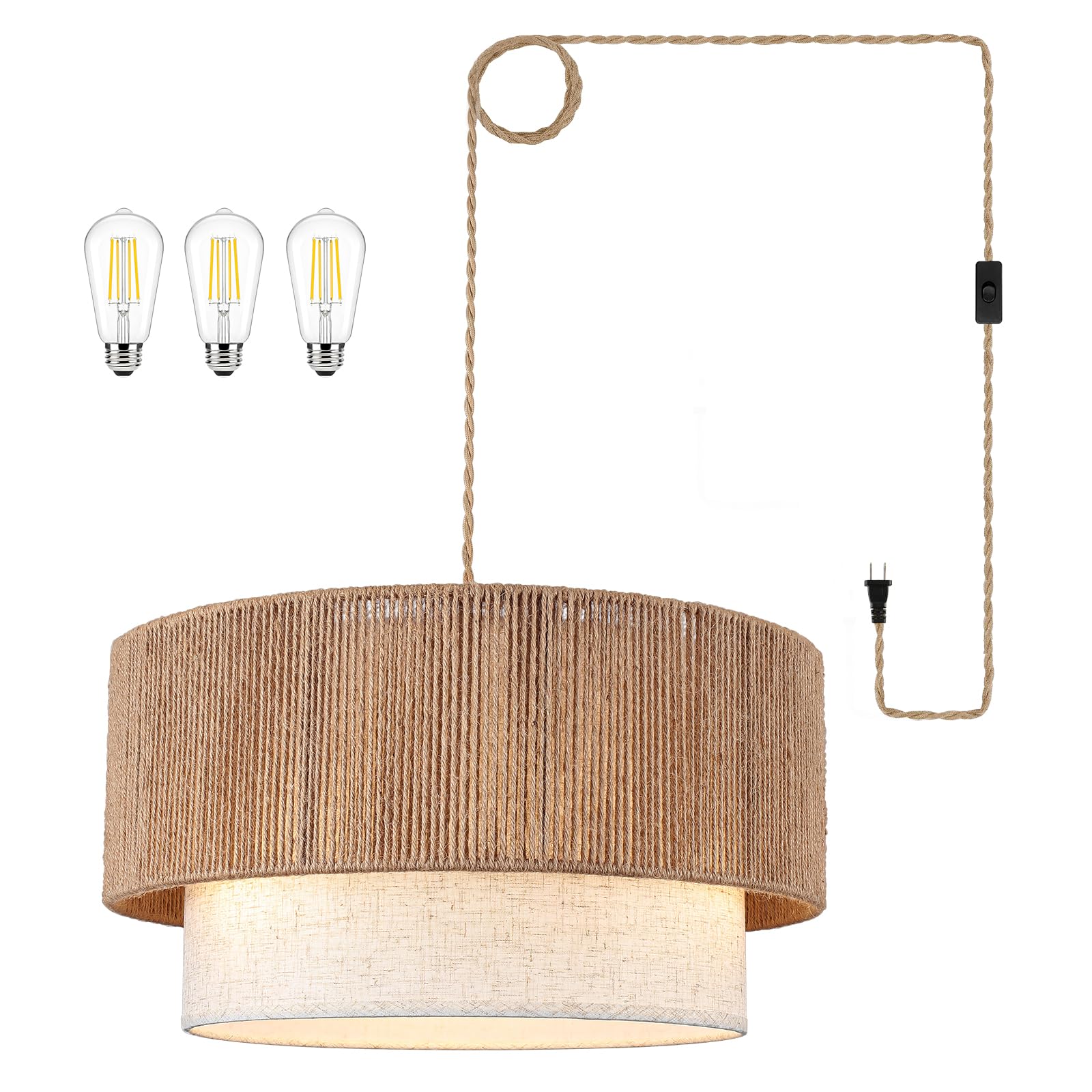 Kirahee plug-in pendant light with rattan shade close-up for warm ambience