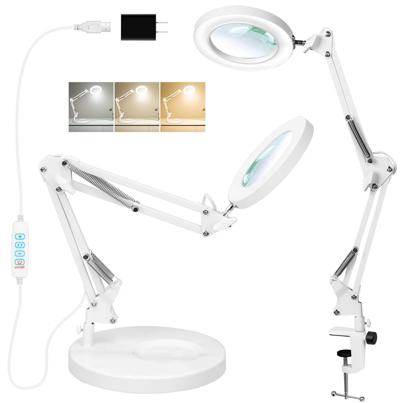 KIRKAS 10X magnifying lamp base provides stable hands-free viewing for detailed work.