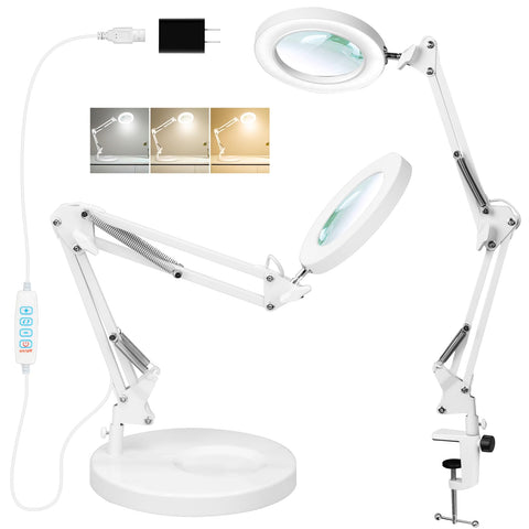 KIRKAS 10X magnifying lamp base provides stable hands-free viewing for detailed work.