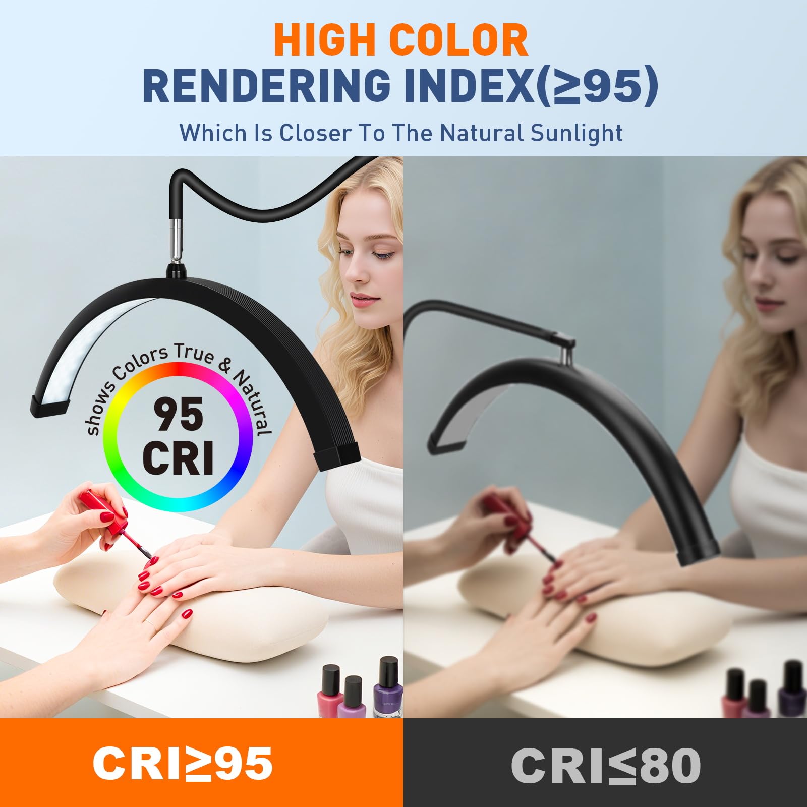 KIRKAS 18-inch LED floor lamp delivers broad, steady illumination for beauty work.