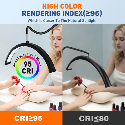 KIRKAS 18-inch LED floor lamp delivers broad, steady illumination for beauty work.