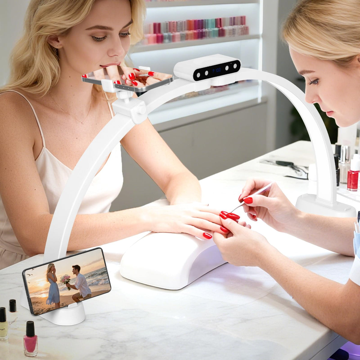 KIRKAS 29-inch half moon lamp folded-compact for on-the-go manicures.