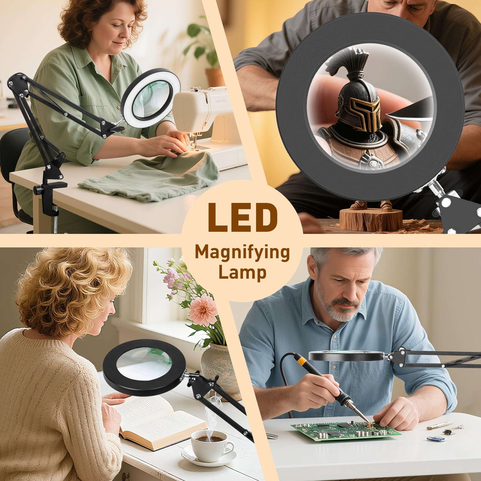 KIRKAS clamp-secured desktop magnifier fits up to 2.25 inches.