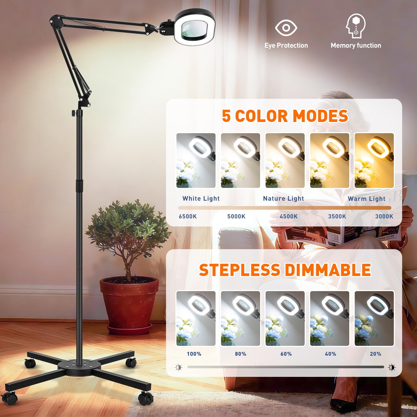 KIRKAS dual-function floor and desktop lamp adapts to study or craft tasks.