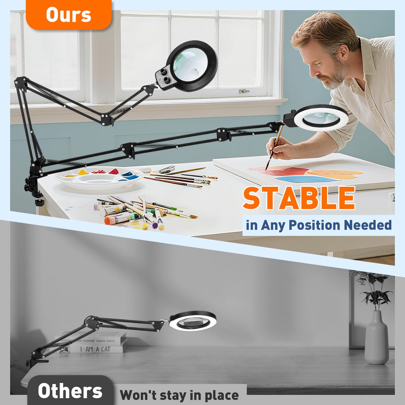 KIRKAS magnifying lamp with desk clamp on a workspace