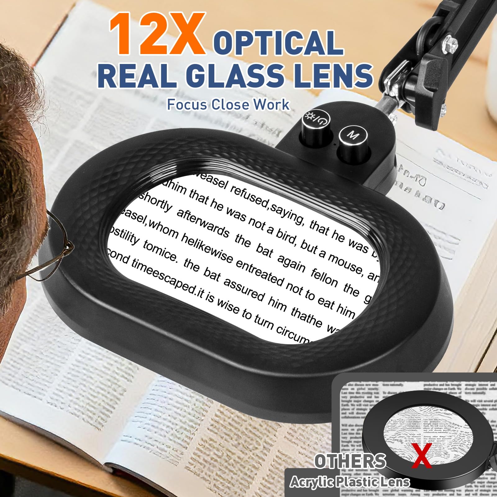 KIRKAS square glass lens 4.76in x 3in for distortion-free magnification.