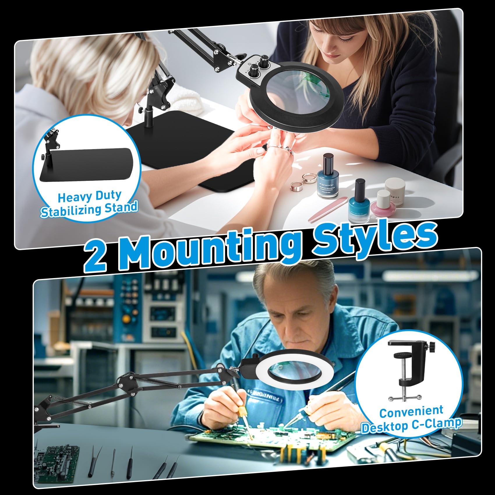 KIRKAS sturdy base and clamp prevent slips and protect surfaces.