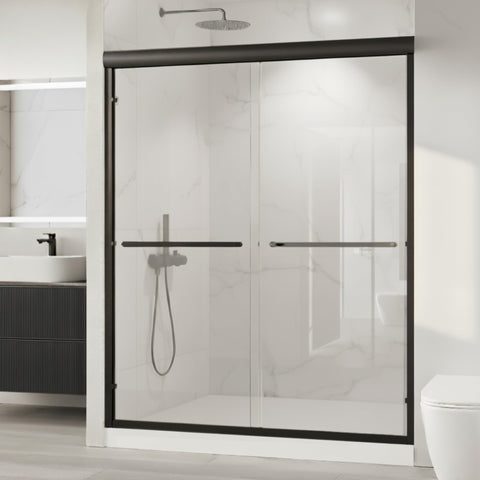 KisaTub shower door with matte black frame enhances walk-in showers with modern style and durable framing.