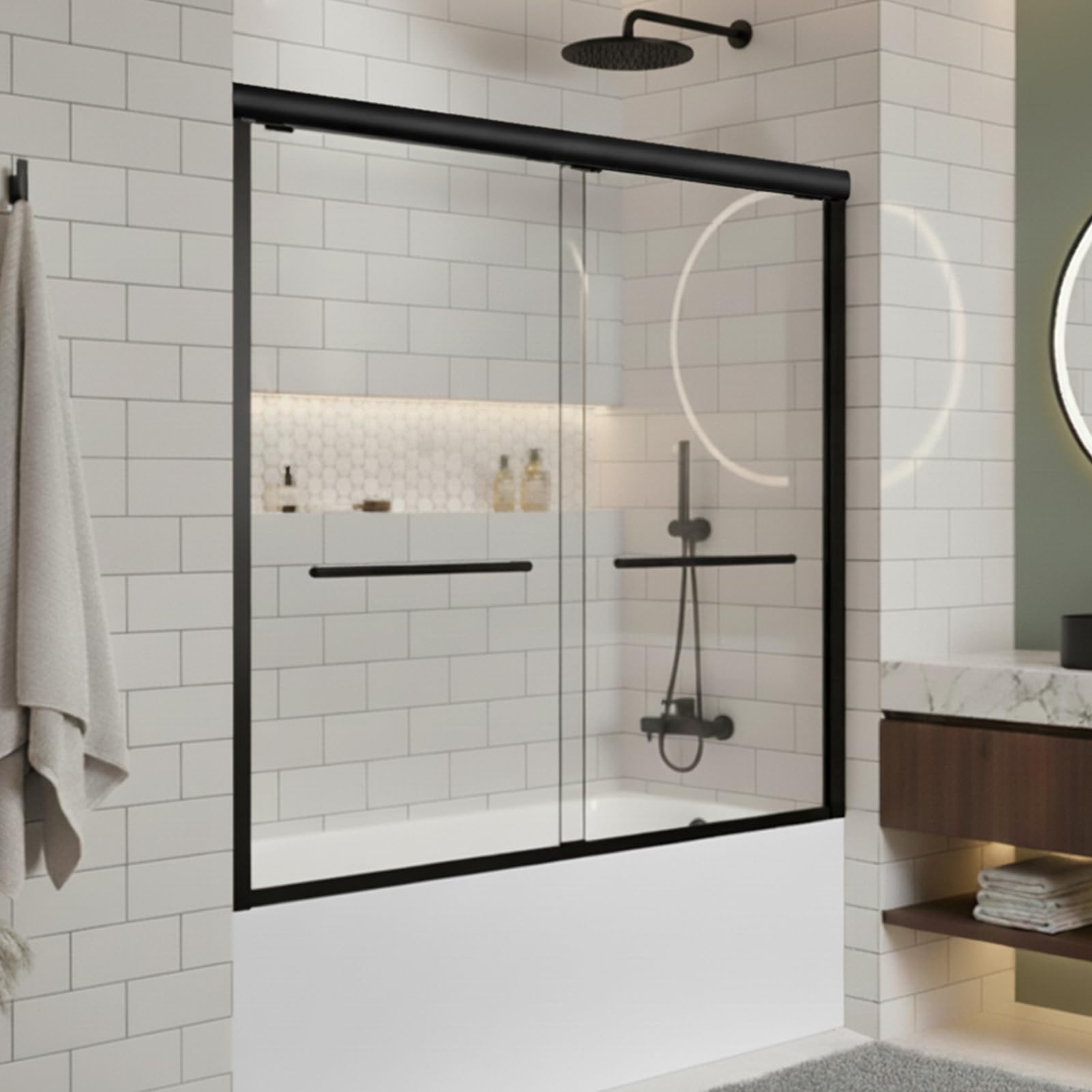 KisaTub sliding door glass panel with tempered glass for a durable, easy-to-clean shower entry.