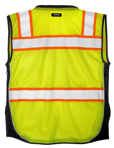 Kishigo Premium Black Series vest outside lower pockets keep tools within easy reach.
