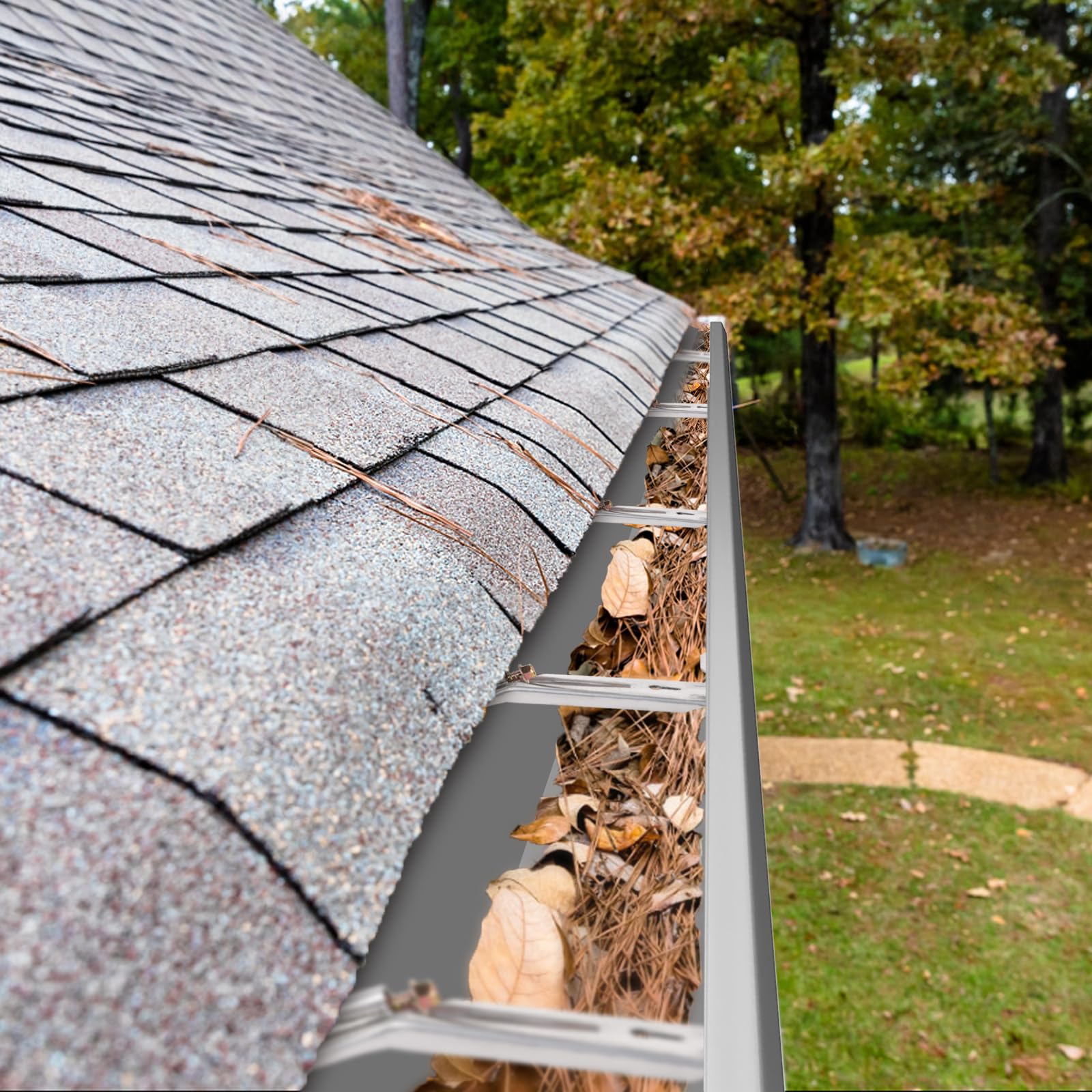 KishYa 5-inch K Style aluminum gutters shown with hidden hangers for neat, sag-free drainage.