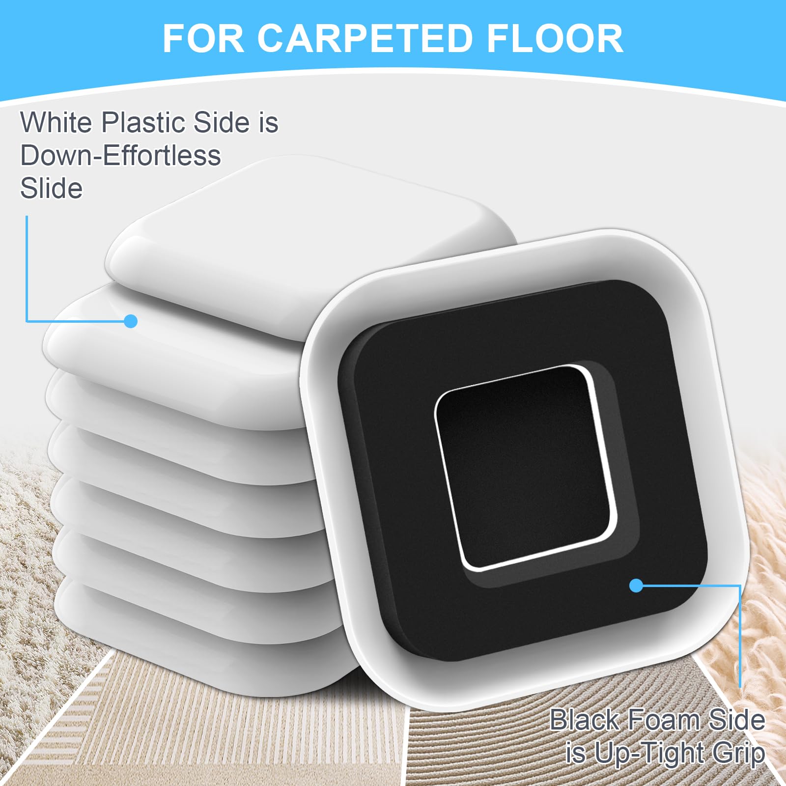 Kiss Core anti-slip groove sliders protect carpets when moving heavy couches, beds, and tables.