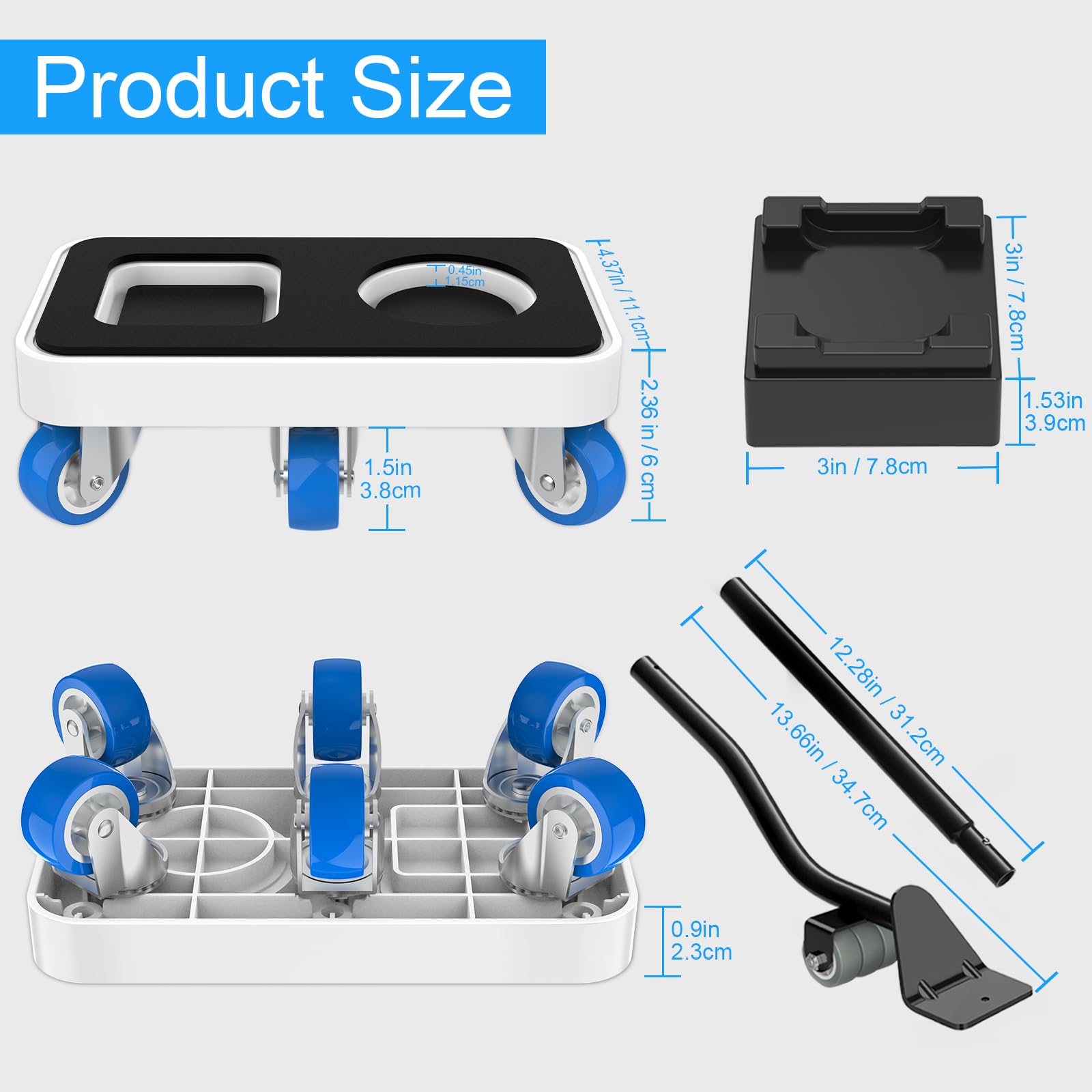 Kiss Core rubber wheels glide quietly and protect floors during moves.