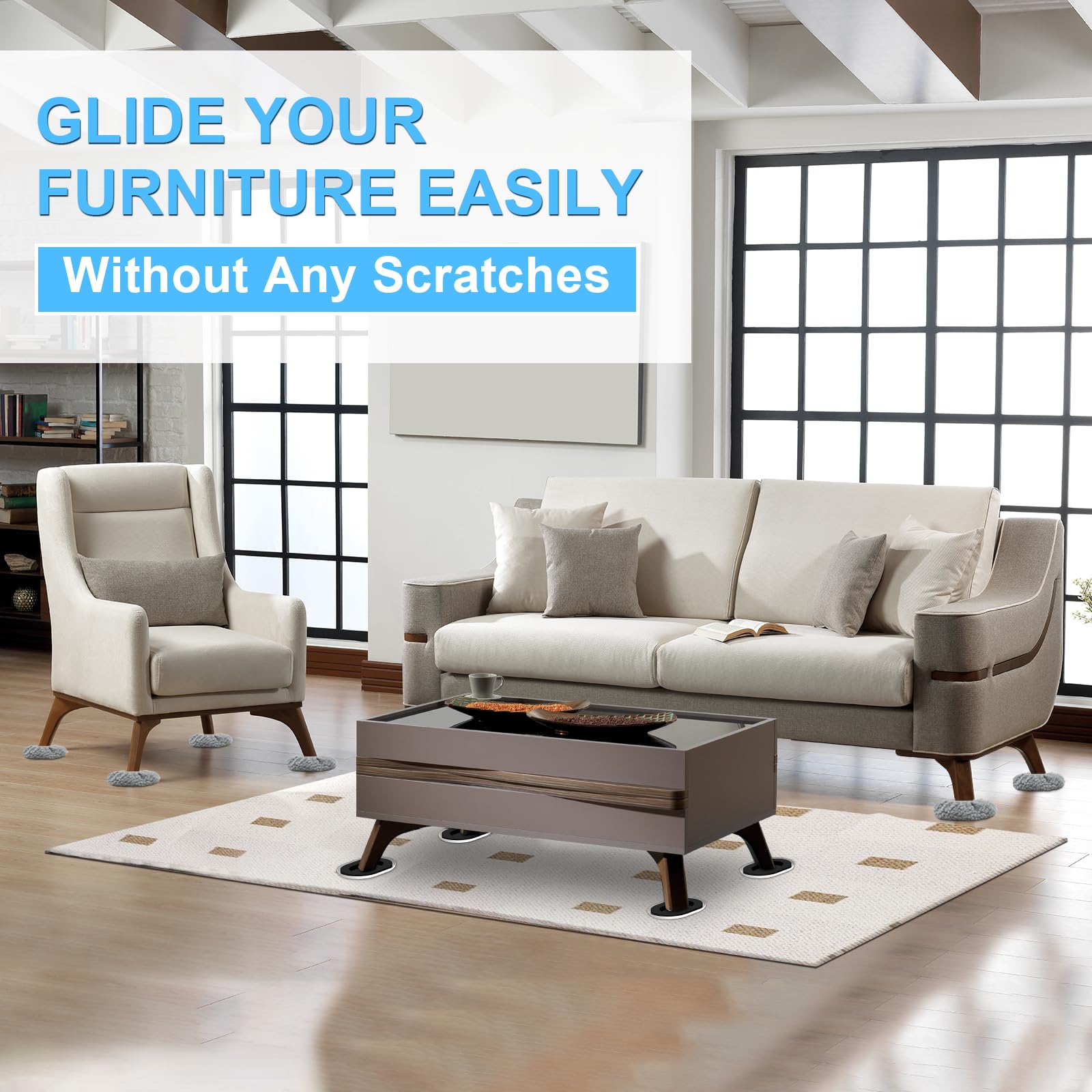 Kiss Core floor-protection sliders guard hardwood floors.