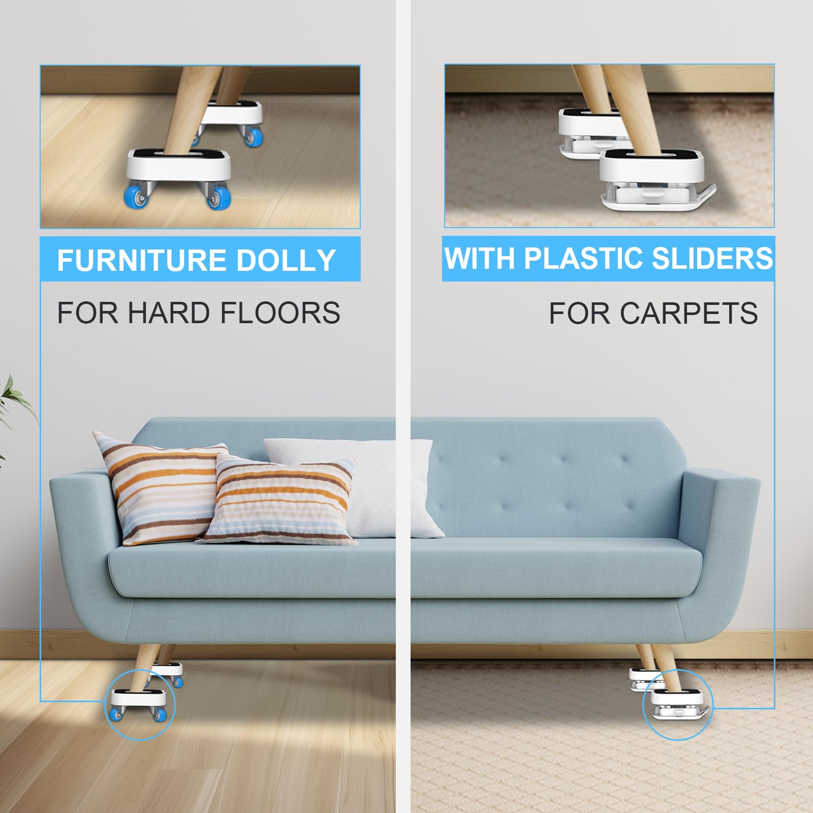Kiss Core carpet-grip sliders with grooves for easy carpet movement.