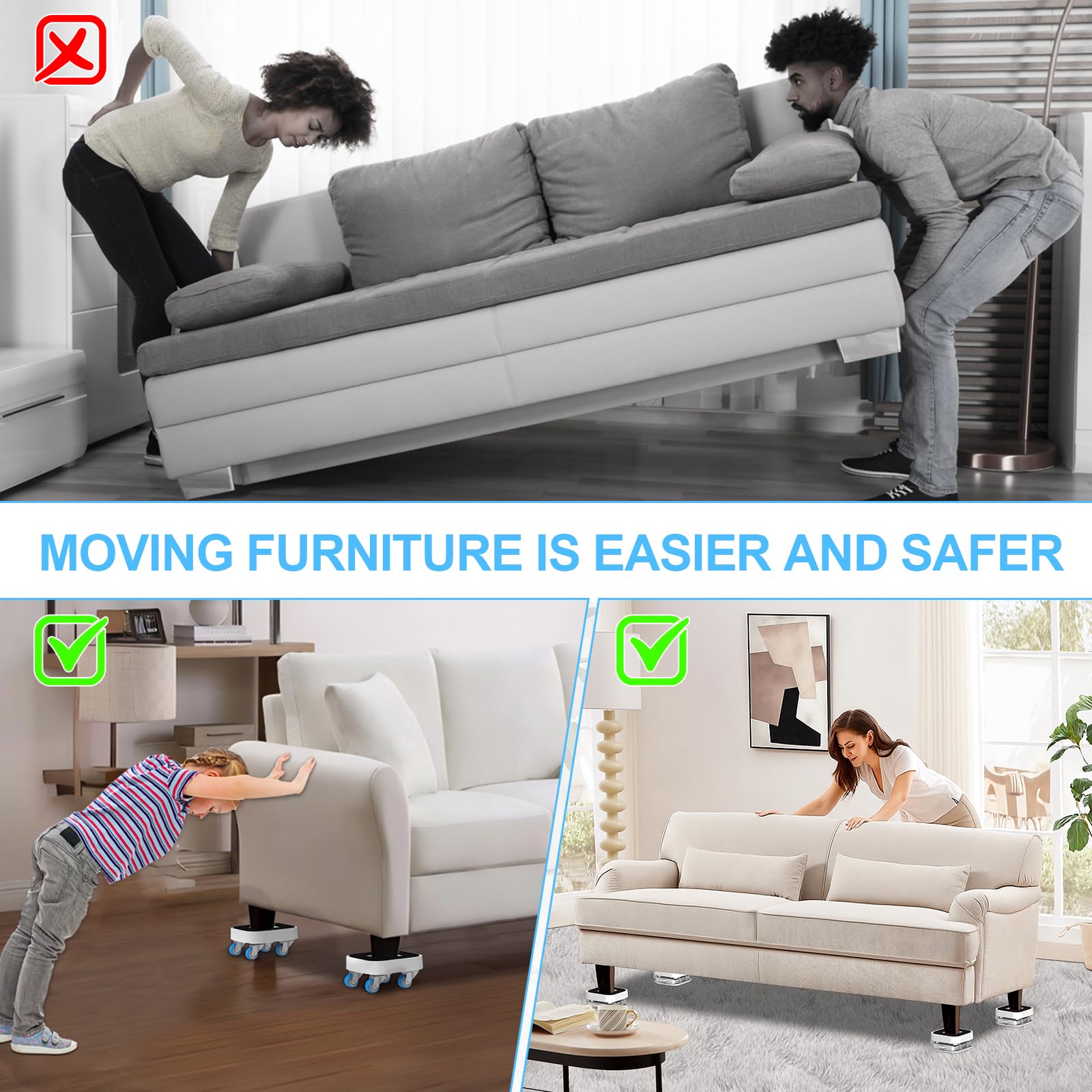 Kiss Core two-in-one moving kit switches between carpet and hard floor surfaces.