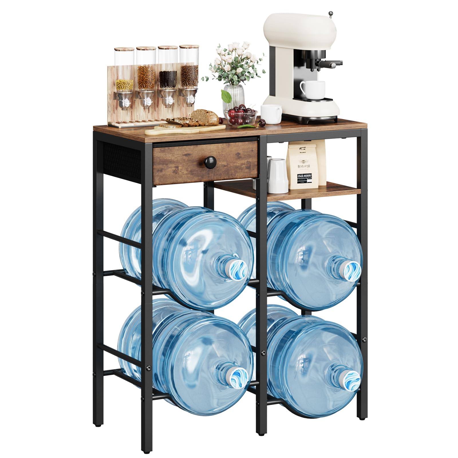KITIVIALA water jug holder top view showing spacious wooden tabletop for bottles