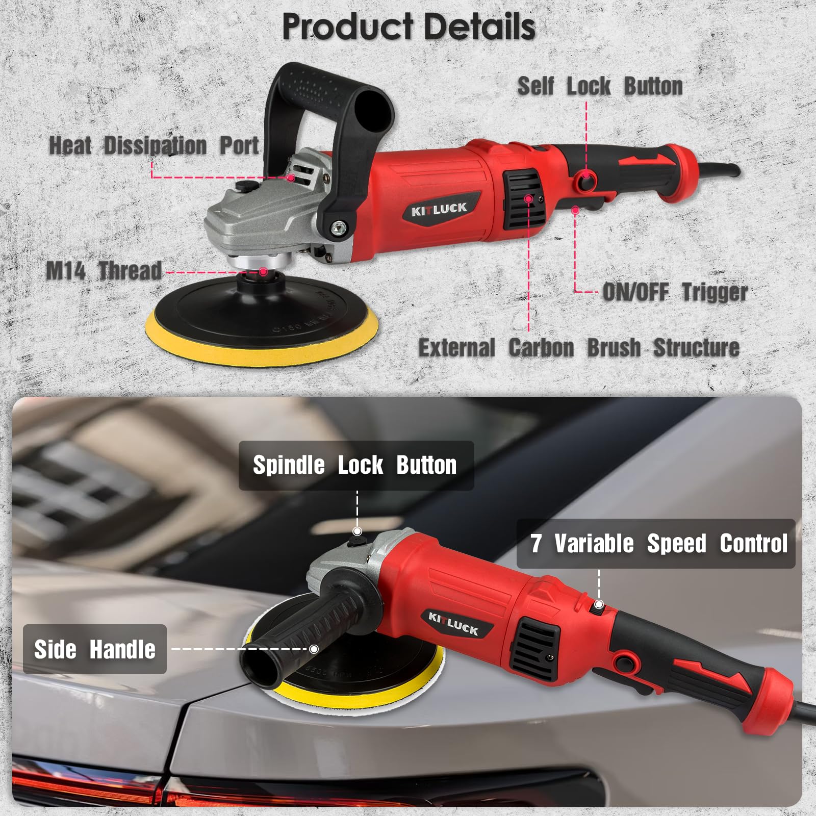 KITLUCK Buffer Polisher with 7 inch foam pad ready for finishing