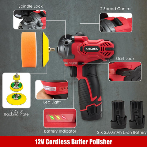KITLUCK cordless buffer polisher in use during precise car detailing.