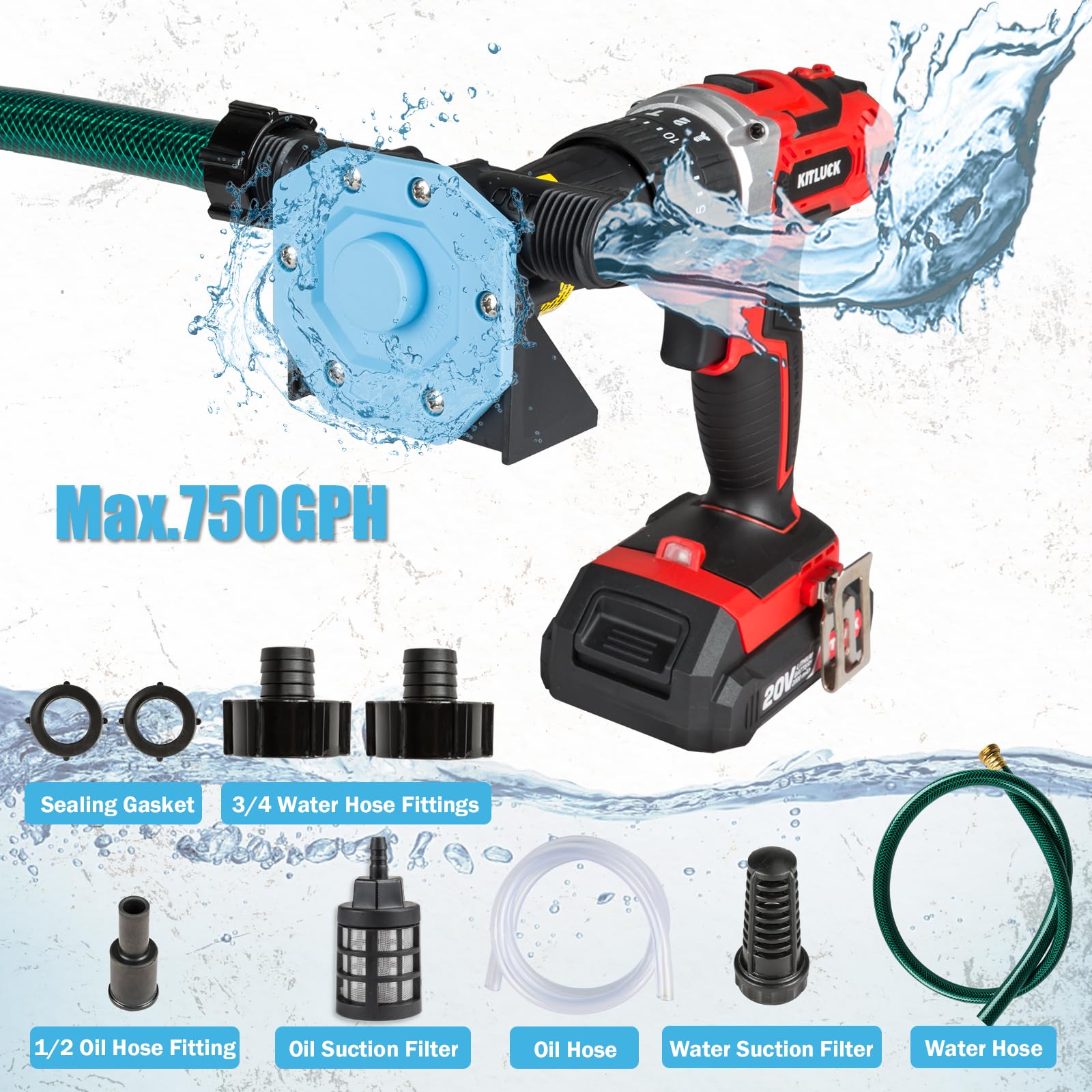KITLUCK drill pump hose adapters secure sealing for fast, spill-free transfers.
