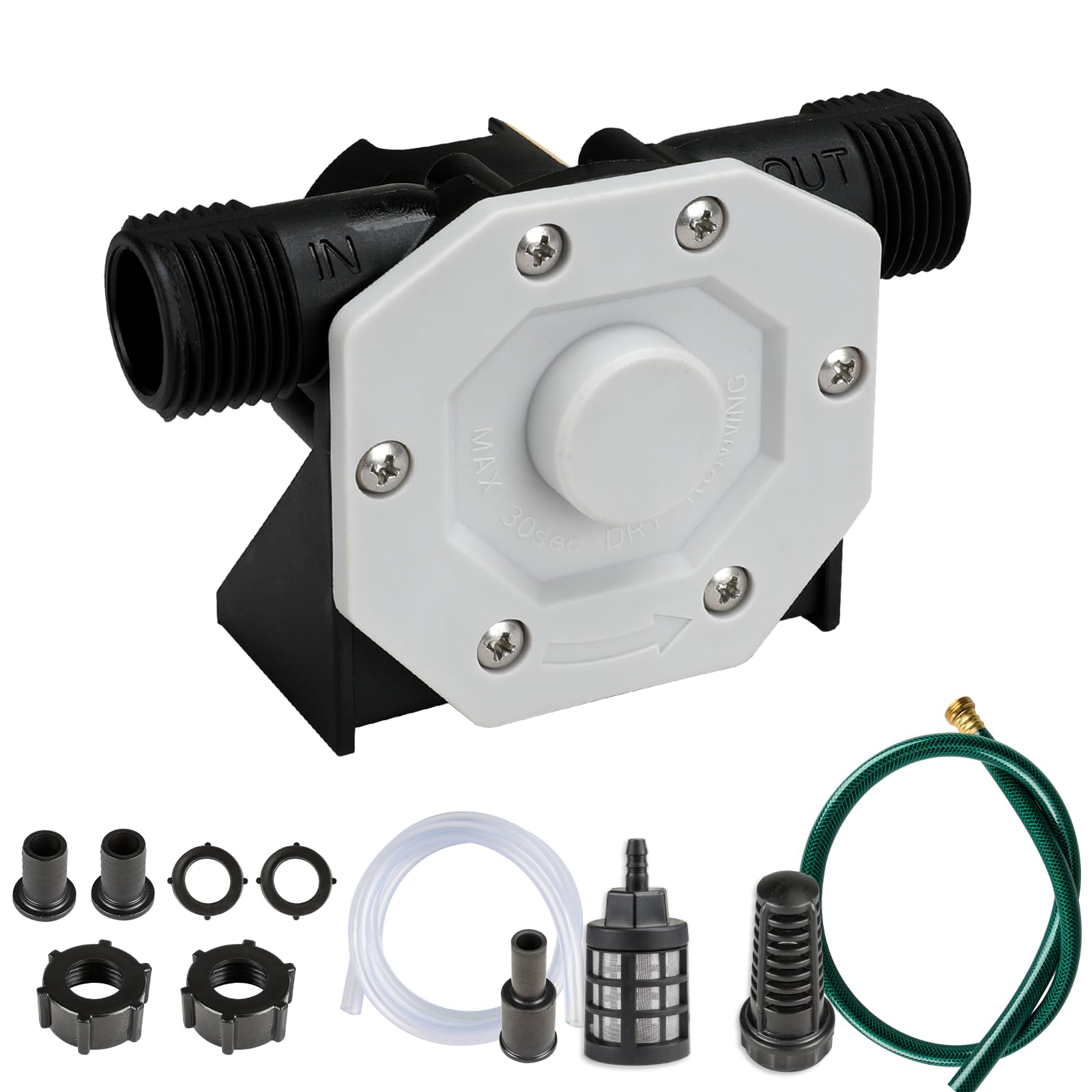 KITLUCK drill water pump body shown in durable plastic housing for long-lasting transfers.