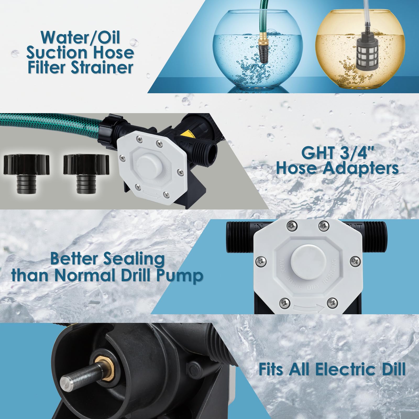 KITLUCK hose adapter set ensures secure connections during pumping.