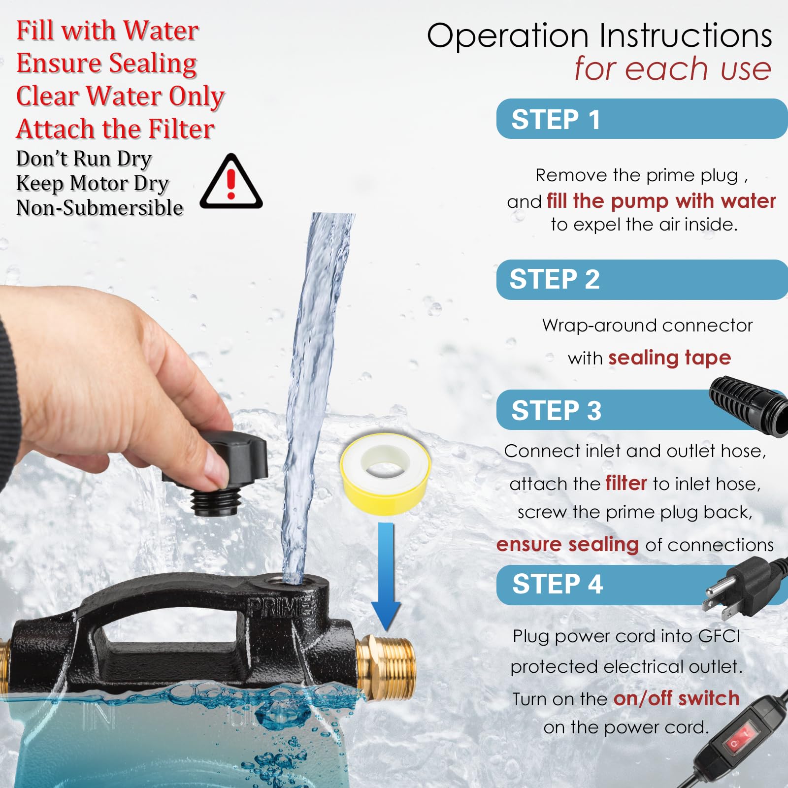 KITLUCK hoses and setup image shows quick connections for water transfer tasks.