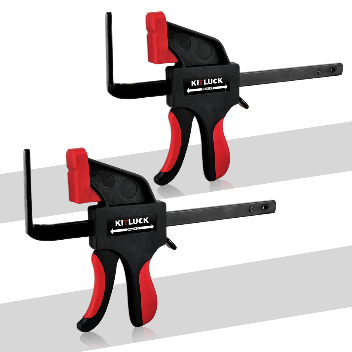 KITLUCK track saw clamp on a universal guide rail for secure setup.