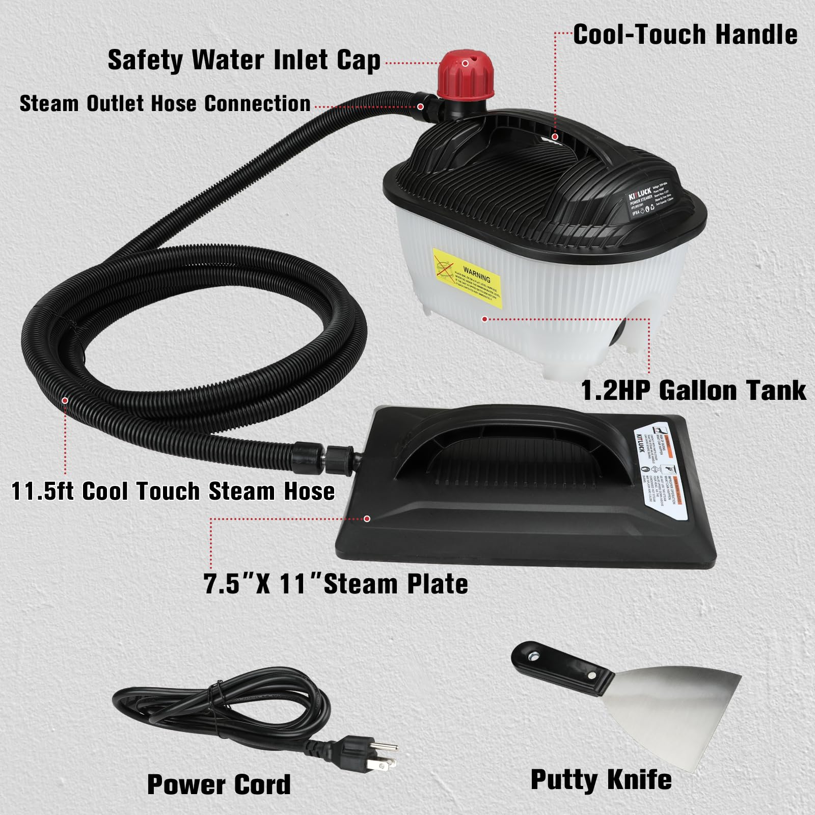 KITLUCK Wallpaper Steamer long hose enables reaching tall walls with ease.