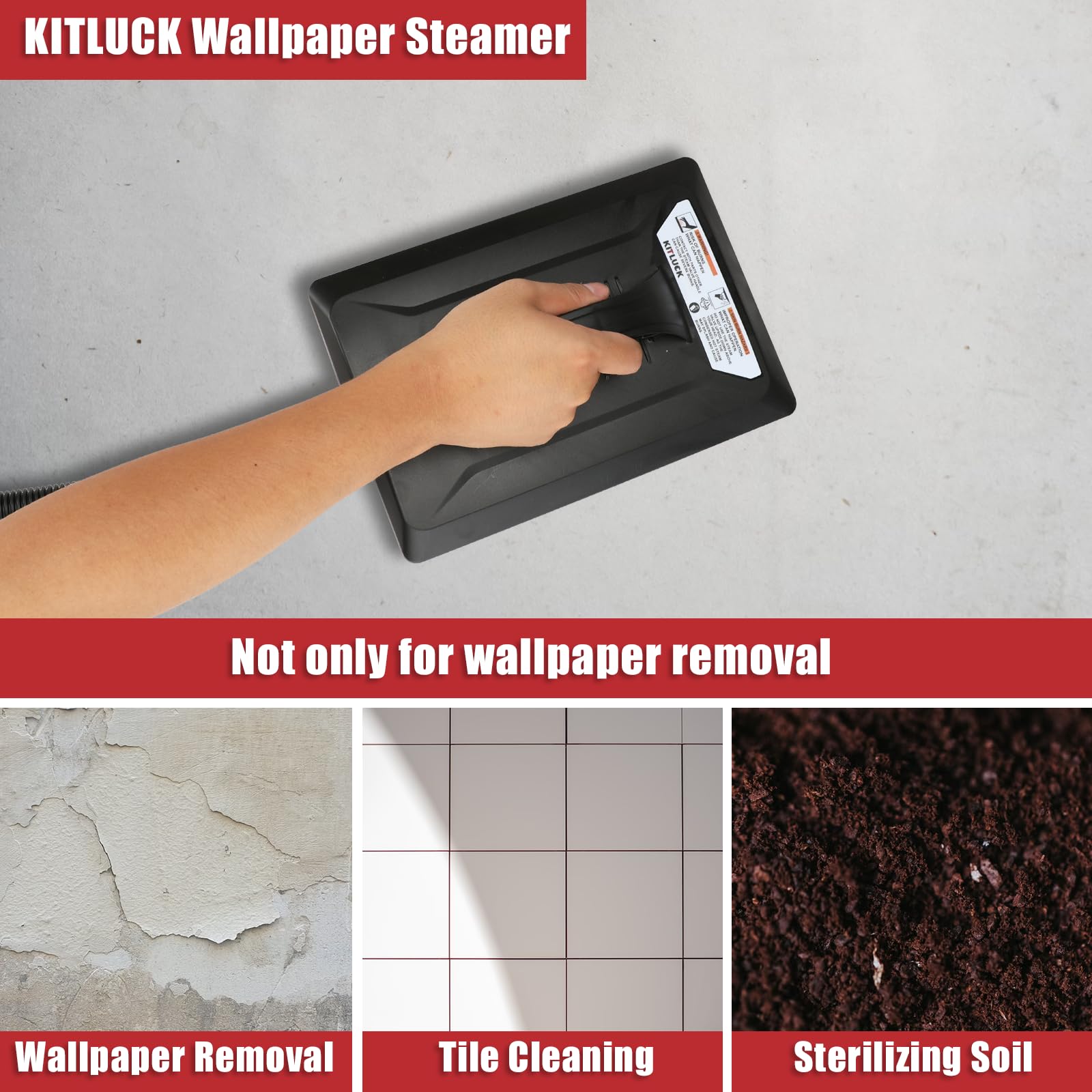 KITLUCK Wallpaper Steamer in use shows versatile cleaning beyond walls.