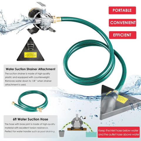 Compact, portable KITLUCK pump ideal for draining pools and rain barrels.