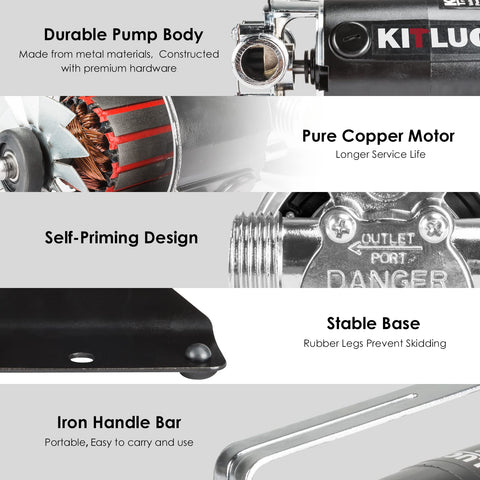 Versatile KITLUCK pump supporting garden watering, car washing, and more.