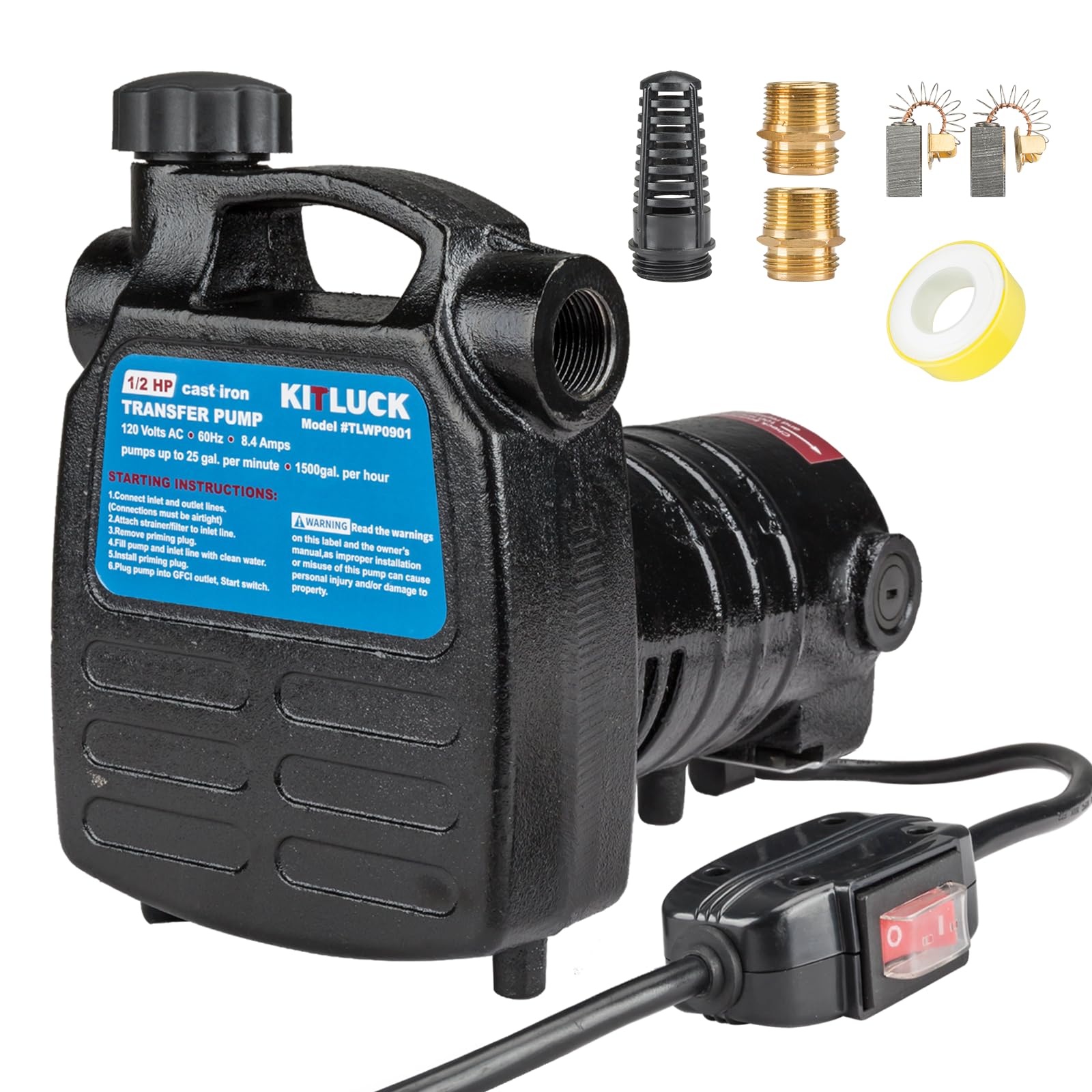 KITLUCK Water Transfer Pump front view shows durable cast iron construction for tough jobs.