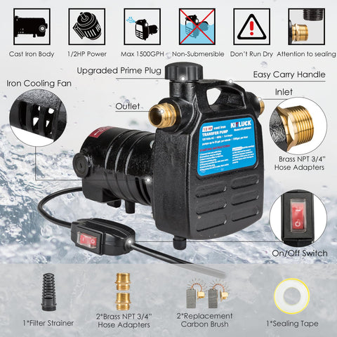 KITLUCK Water Transfer Pump side view highlights portability for on-site transfers.