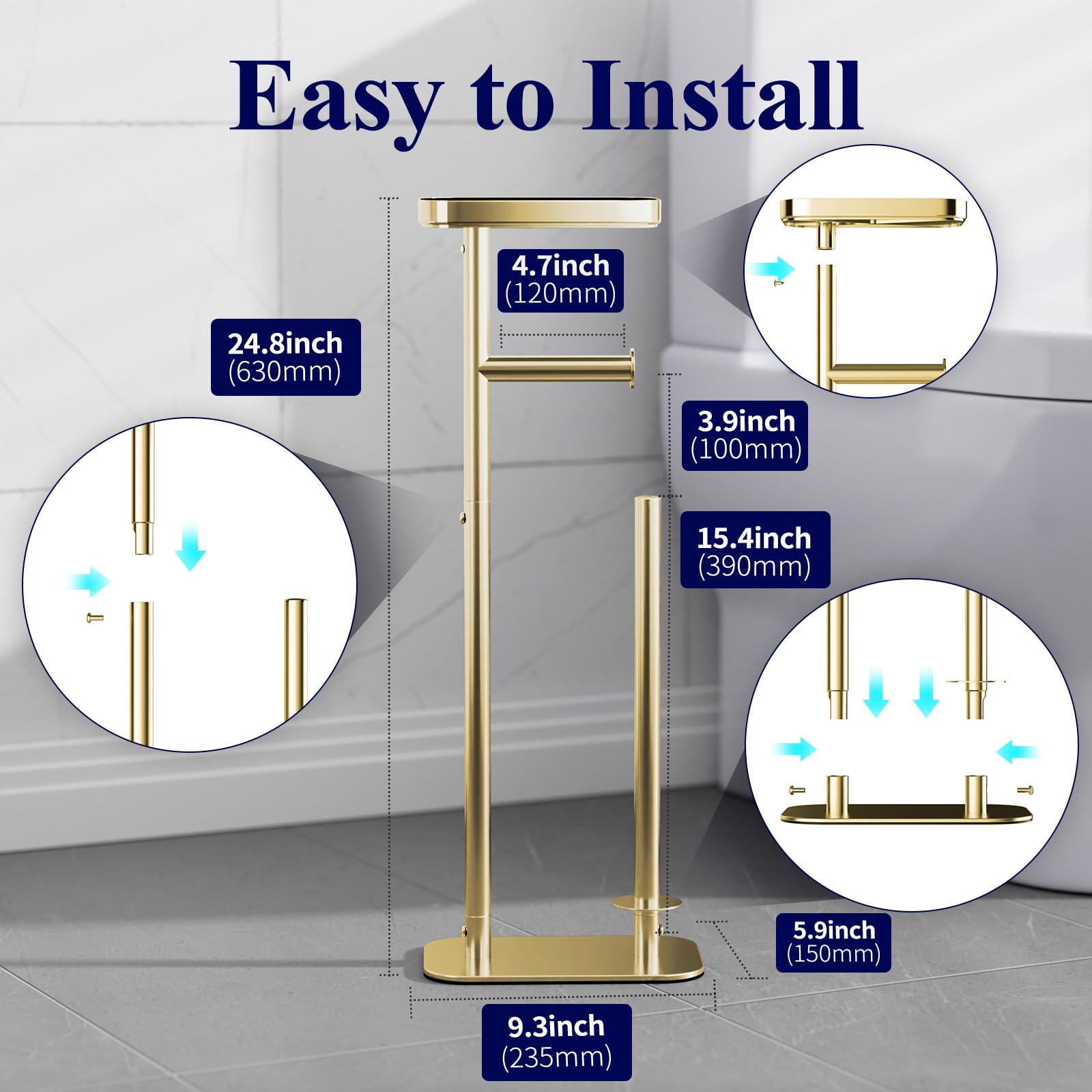 Kitsure anti-slip base keeps the holder stable on bathroom floors.