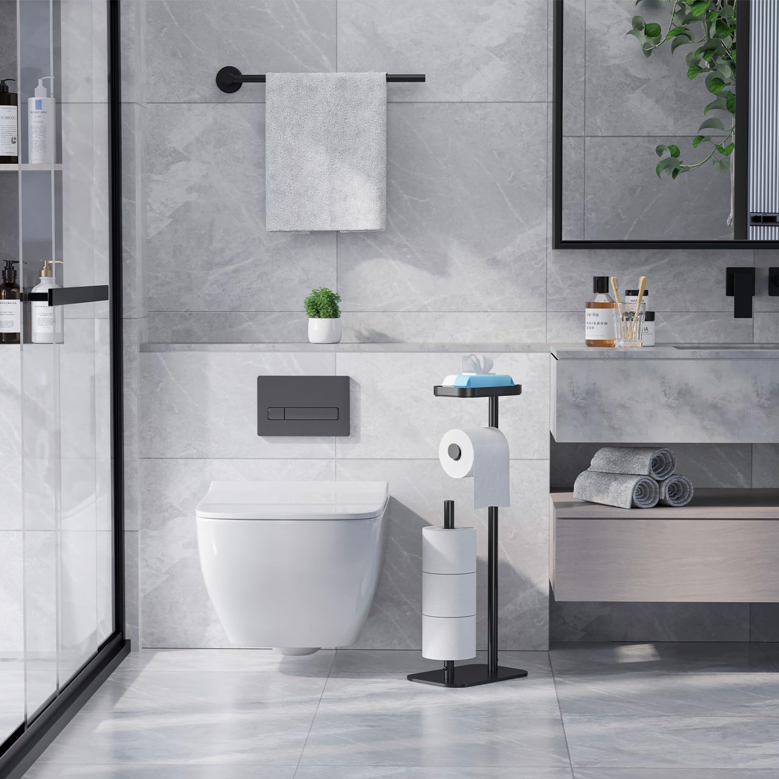 Kitsure base with rubber pad provides anti-slip stability on bathroom floors