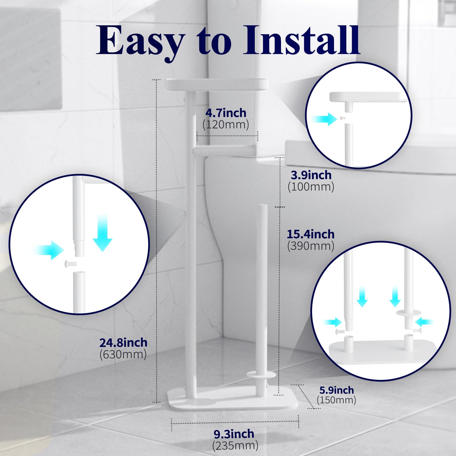 Kitsure anti-slip base with rubber pad stabilizes the unit on bathroom floors.