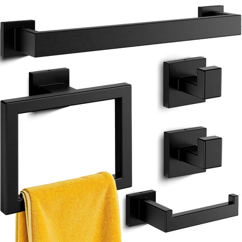 Kitsure 5-piece towel bar in matte black for organized towels.