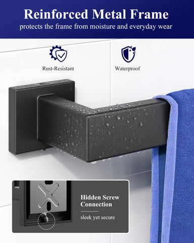 Kitsure 5-piece towel ring in matte black for quick access.