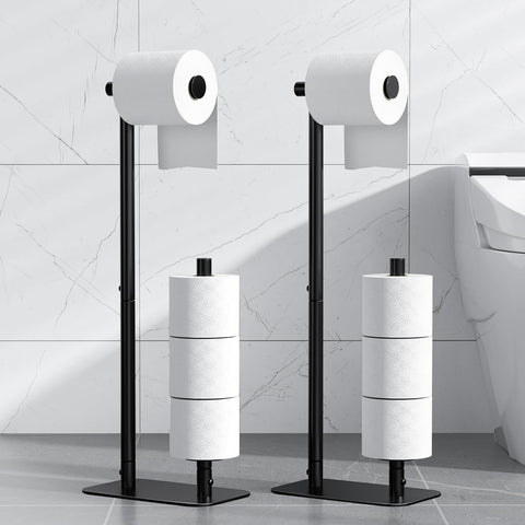 Kitsure free-standing toilet paper holder four-roll capacity for easy access.