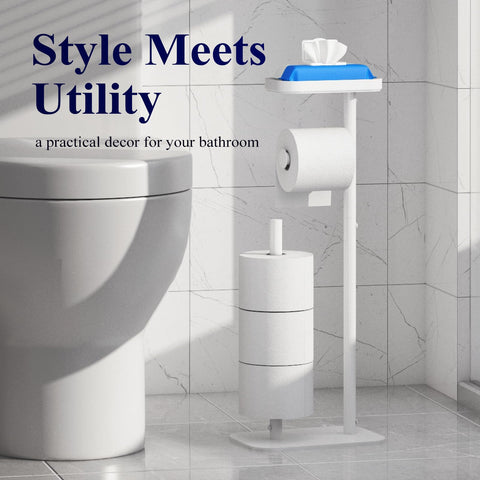 Kitsure modern bathroom organizer blends with white decor and keeps essentials handy.