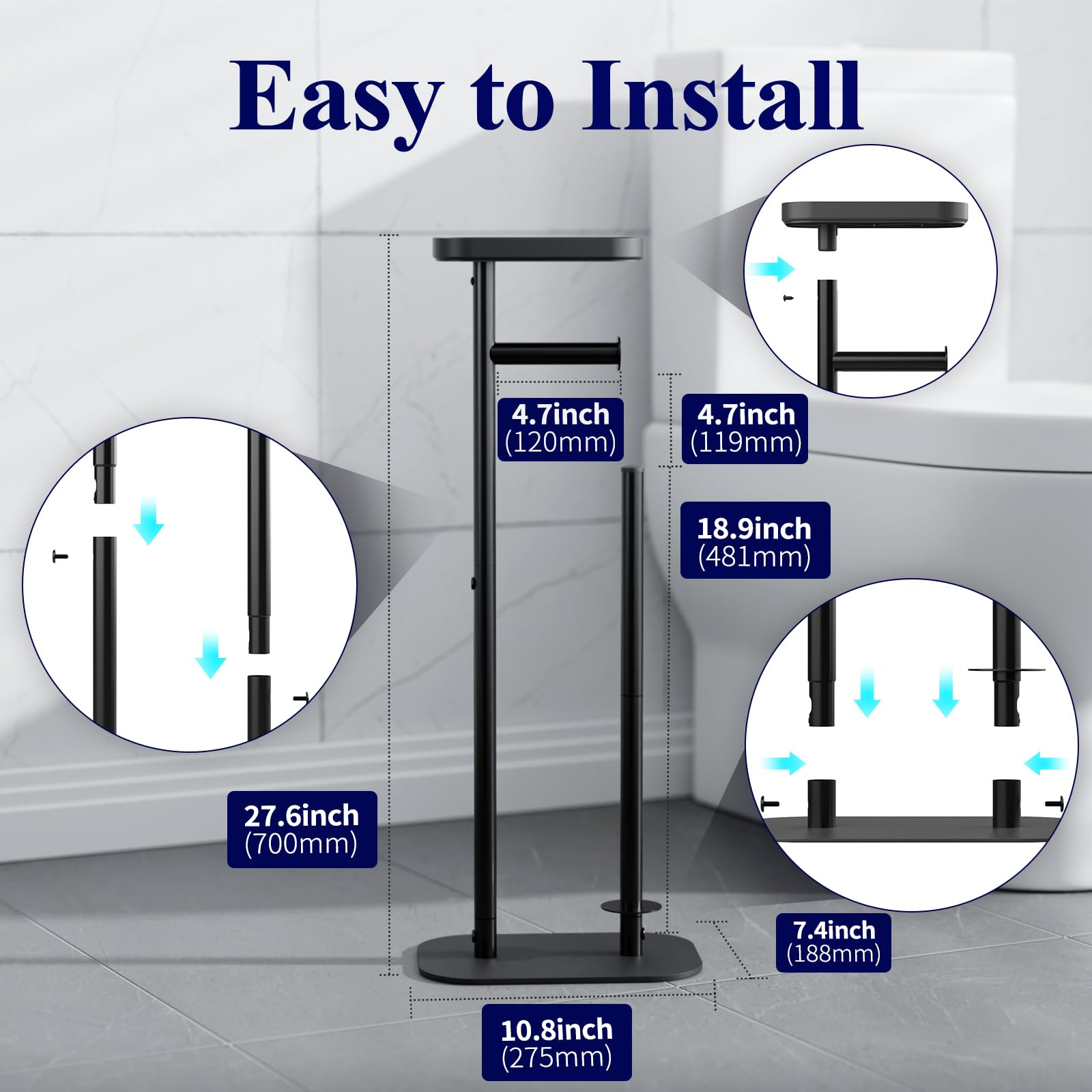 Kitsure toilet paper holder base with rubber pad for stability and floor protection.