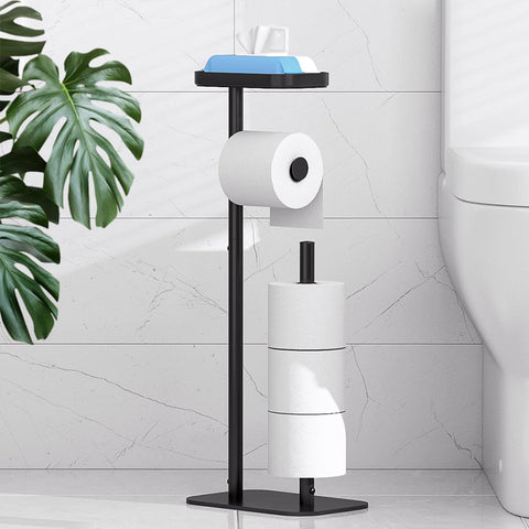 Kitsure free-standing toilet paper holder with four-roll capacity for convenient refills