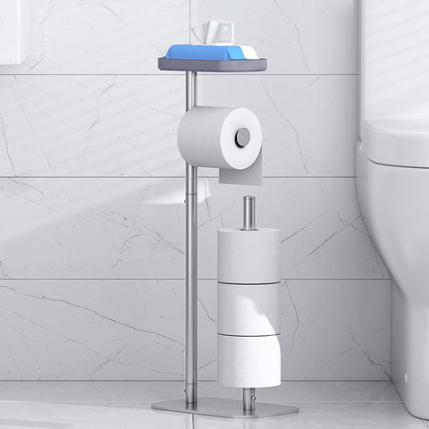 Kitsure free-standing toilet paper holder assembly shows simple setup and stable base.