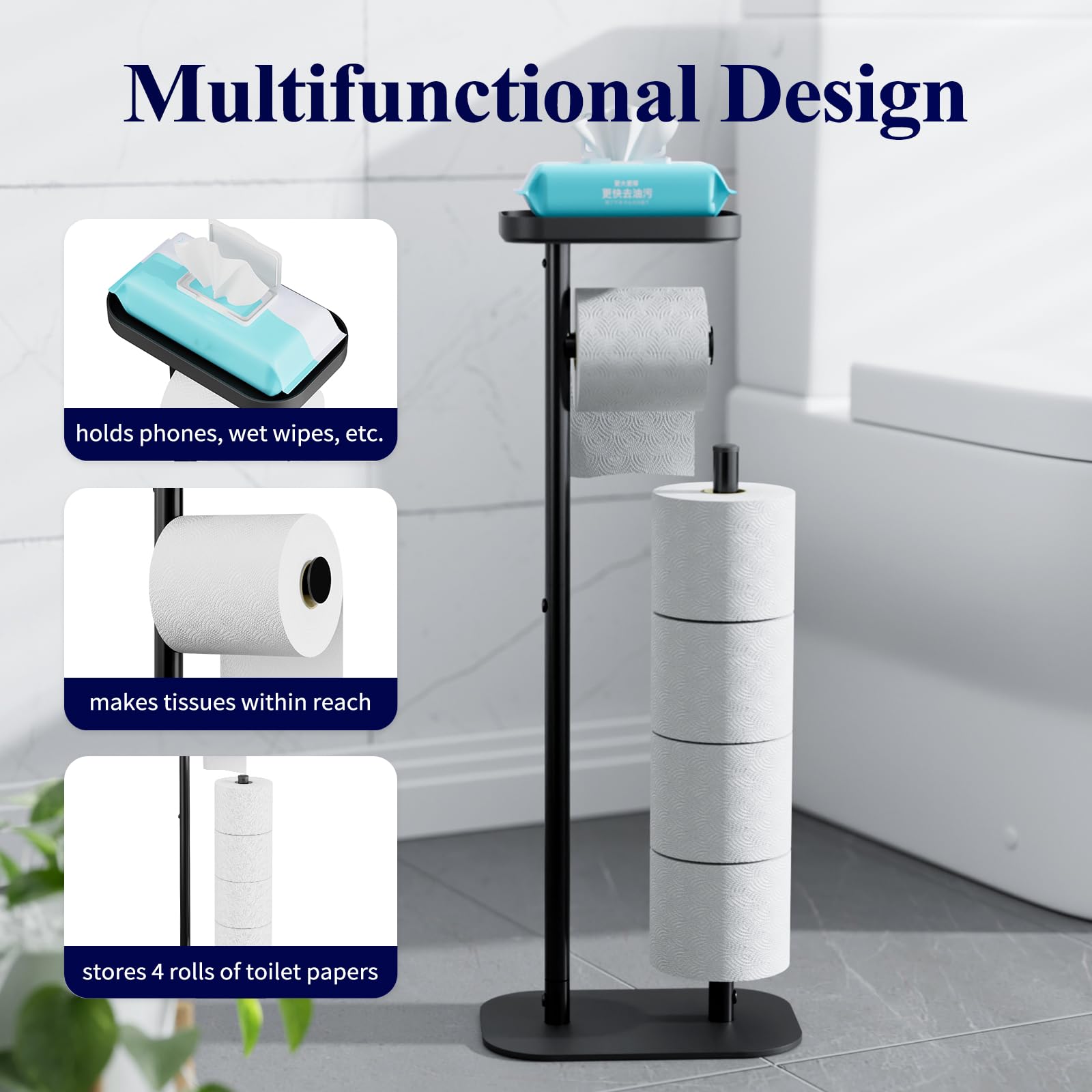 Kitsure free-standing shelf stores phone and small items within reach.