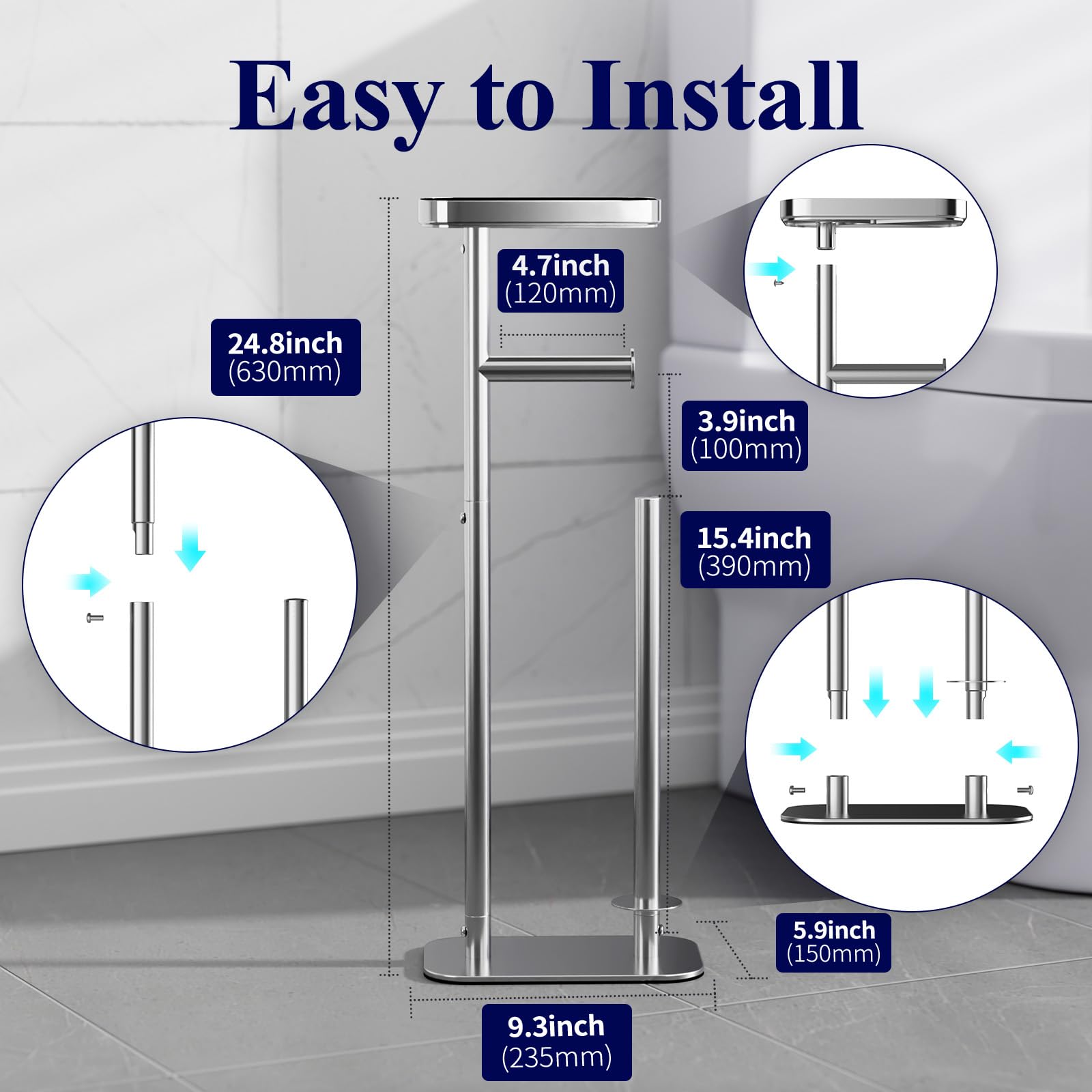 Kitsure toilet paper holder stand anti-slip base keeps it steady during daily use.