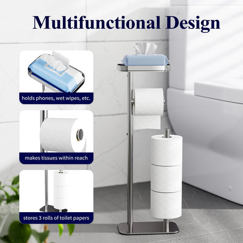 Kitsure rustproof metal toilet paper holder stand resists moisture for lasting bathroom organization.