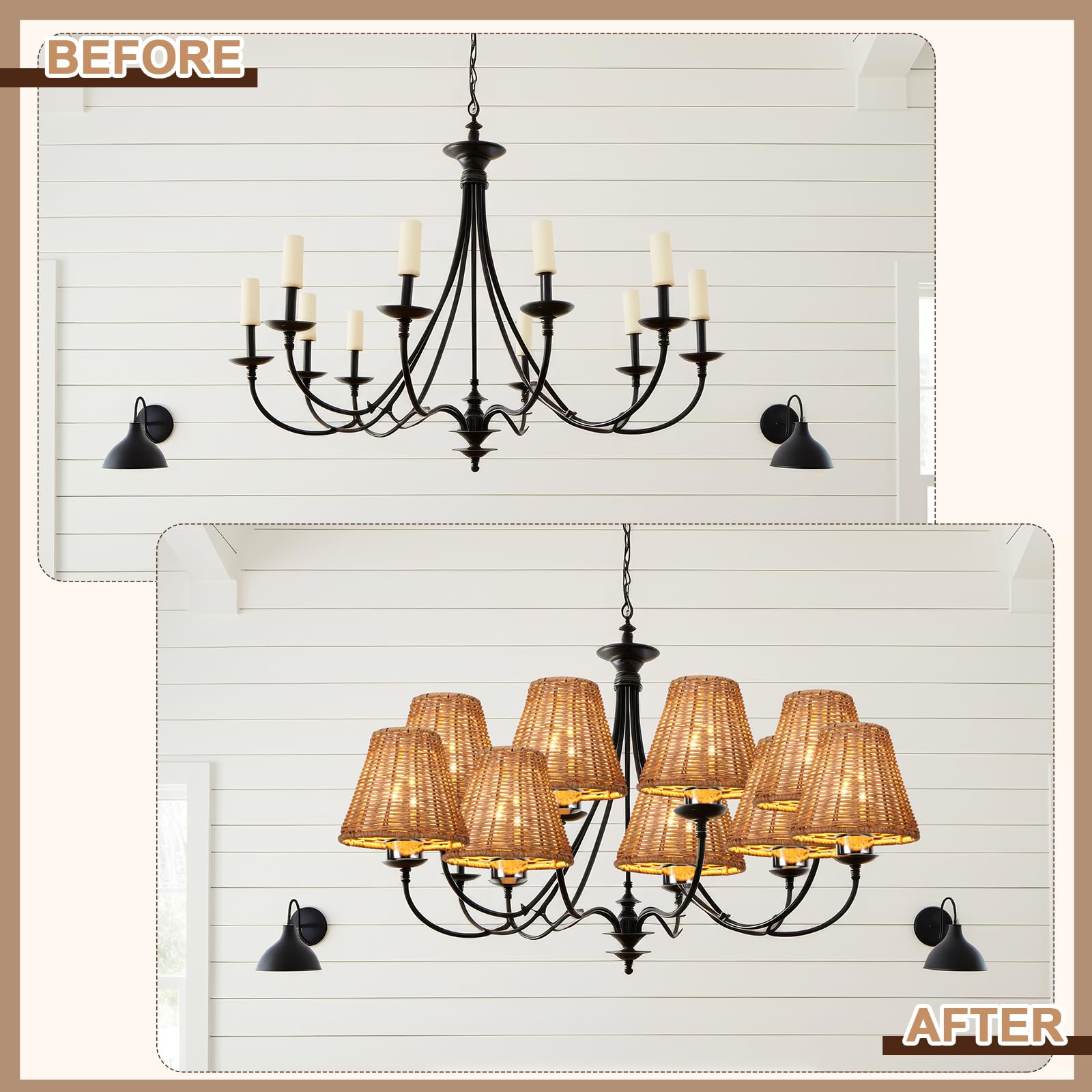 Kittmip rattan lamp shade candle-bulb-fit for candle bulb fixtures.