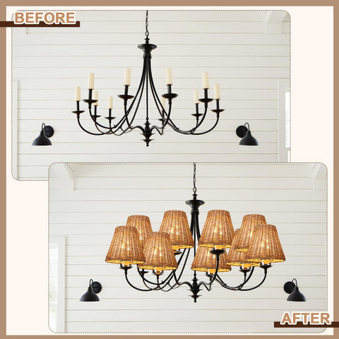 Kittmip rattan lamp shade candle-bulb-fit for candle bulb fixtures.